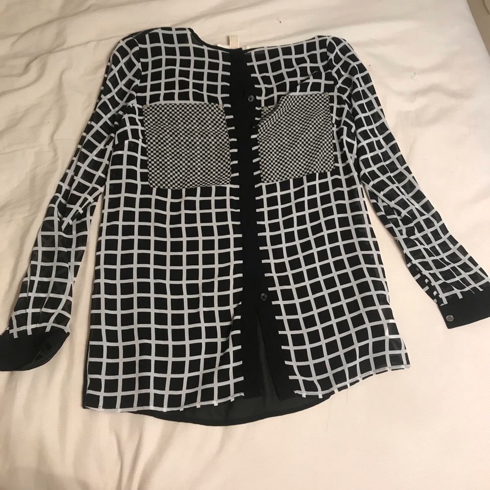 Michael Kors black and white checker sheer shirt